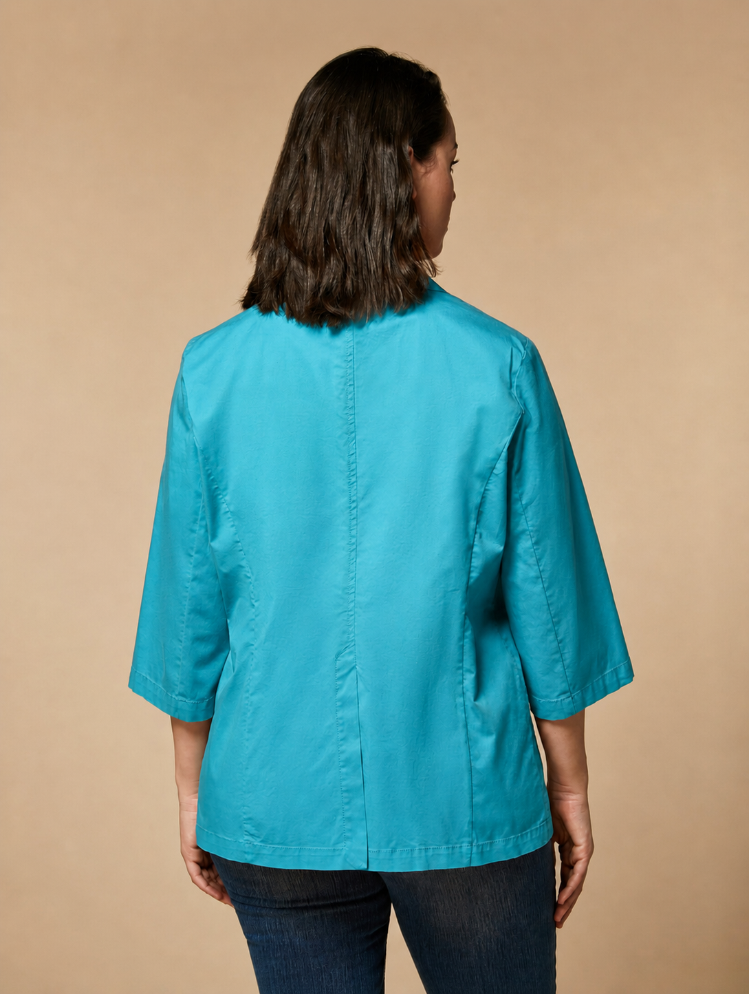 CORO Turquoise Cotton Jacket by Marina Rinaldi with tailored silhouette and classic lapels