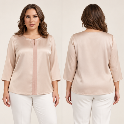 Marina Rinaldi BRERA Occasion Blouse in pale blush satin with a clean front fastening and three-quarter sleeves