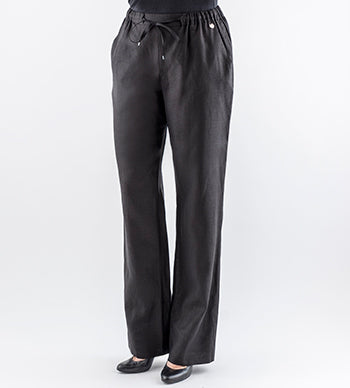 Renzo linen trousers with elastic waistband and front ties, Persona by Marina Rinaldi, front view