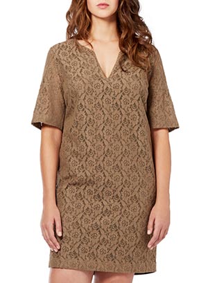 Persona by Marina Rinaldi DUO dress in stretch cotton lace with short sleeves and V-neckline