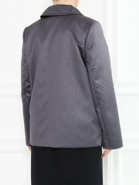 TATTO jacket with ostrich-skin texture, double-breasted design, and bone buttons for elegant plus-size fashion