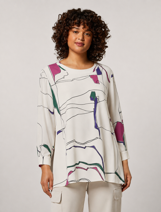 Long-sleeved Tunic FATALITA with round neckline and printed pattern made of 100% viscose