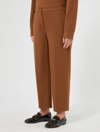 Plus size Persona by Marina Rinaldi BARUFFA Milano-knit straight cropped trousers in tobacco with pressed pleats and rear-elasticated waistband