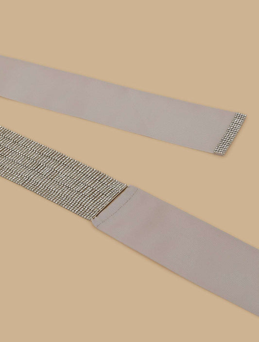 Grosgrain belt with stone insert and metal glass decorations, 6 cm wide