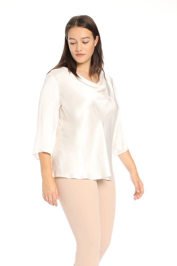 Elegant Blouse BACIARE with semi-collar and 3/4 sleeves in 100% crepe viscose