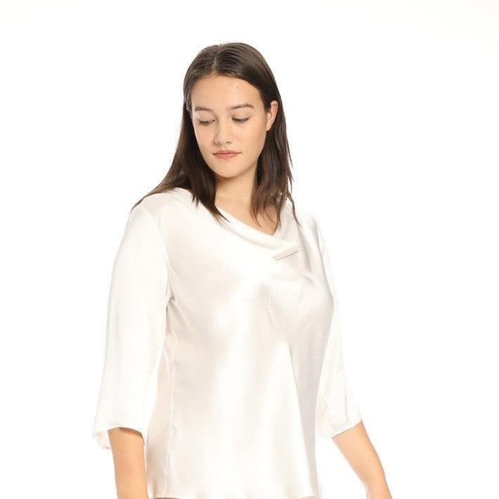 Elegant Blouse BACIARE with semi-collar and 3/4 sleeves in 100% crepe viscose
