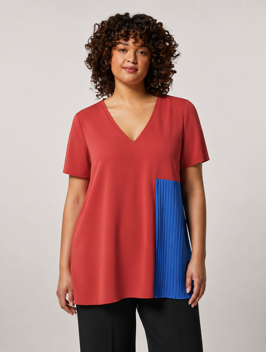 FAIR blouse by Persona with short sleeves, V-neckline, pleated detailing, lightweight polyester fabric for elegant office and casual wear