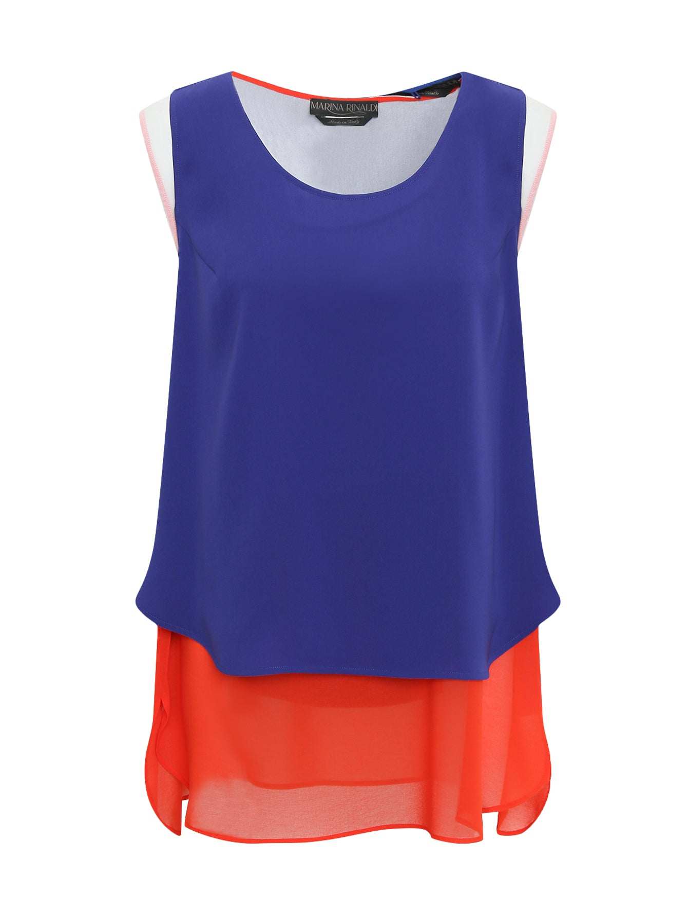 Double two-tone georgette blouse with layered design and rounded side slits for versatile style
