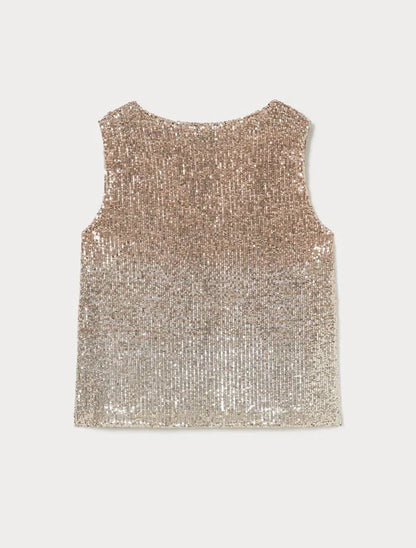 GUSTAVO sequin top with gradient embroidery and wide round neckline from Persona by Marina Rinaldi collection