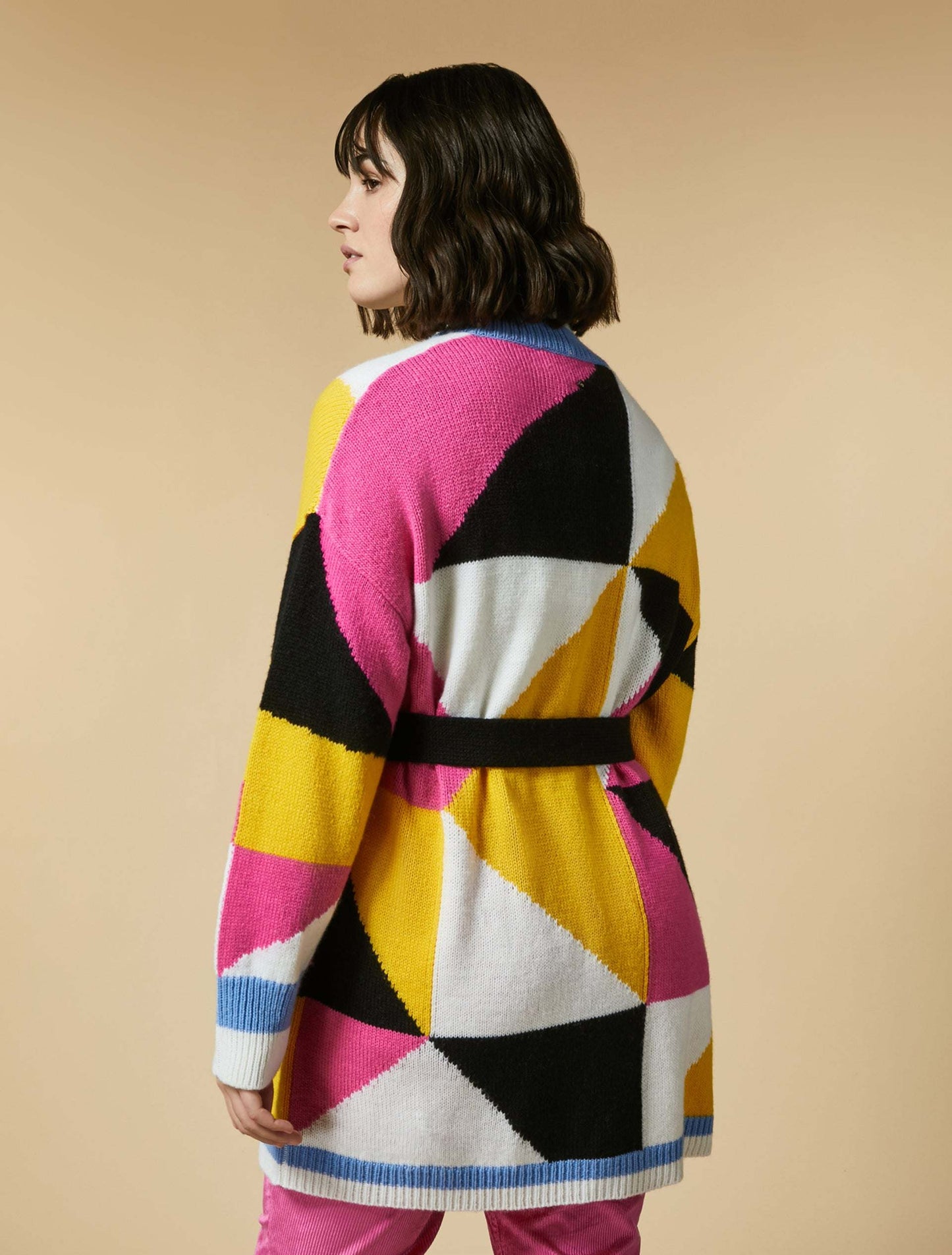Cardigan MAGICCO wool-blend cozy V-neck multicoloured inlay with belt fastening