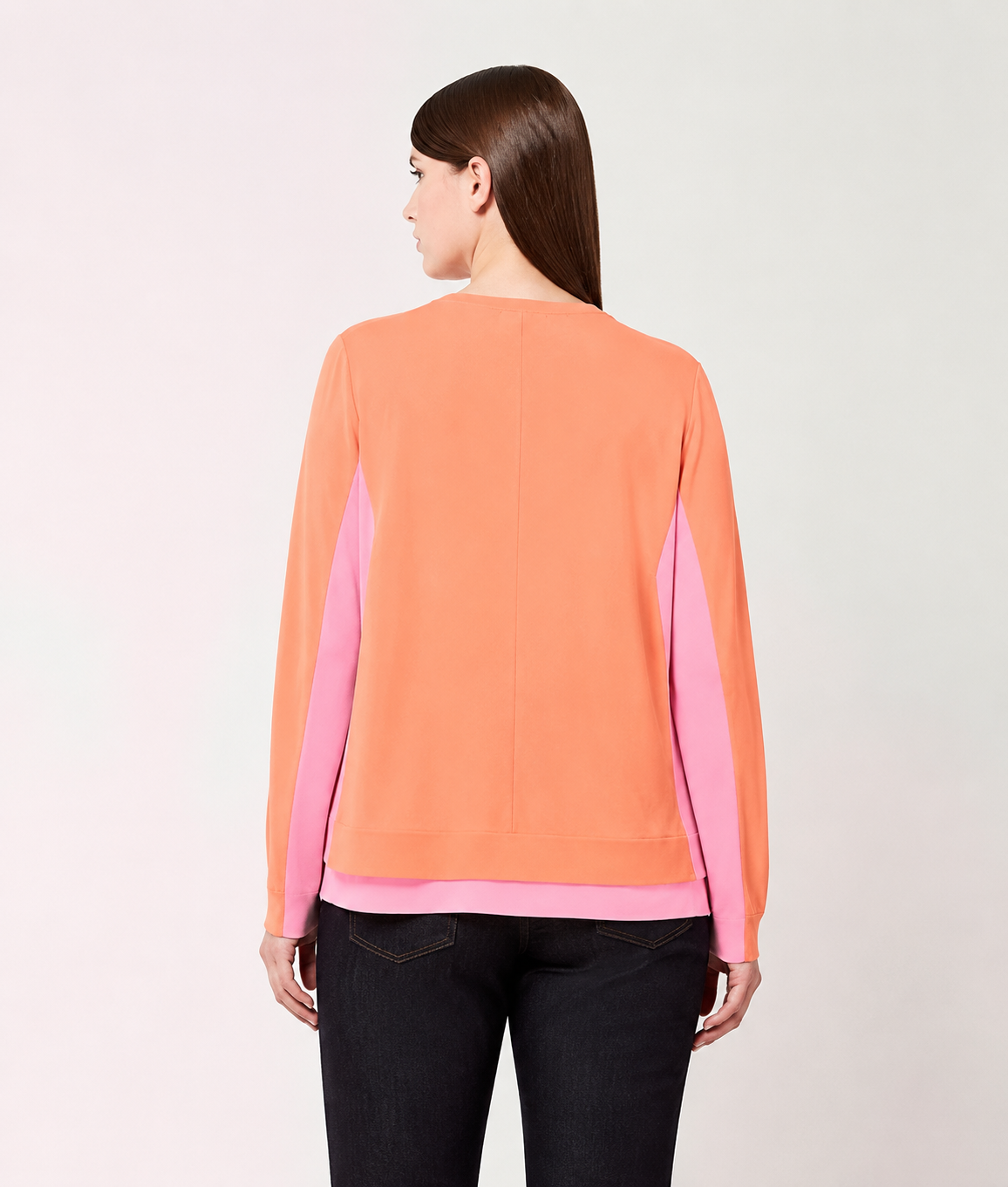MARA cardigan by Persona by Marina Rinaldi, two-tone viscose knit with contrast side inserts and button fastening