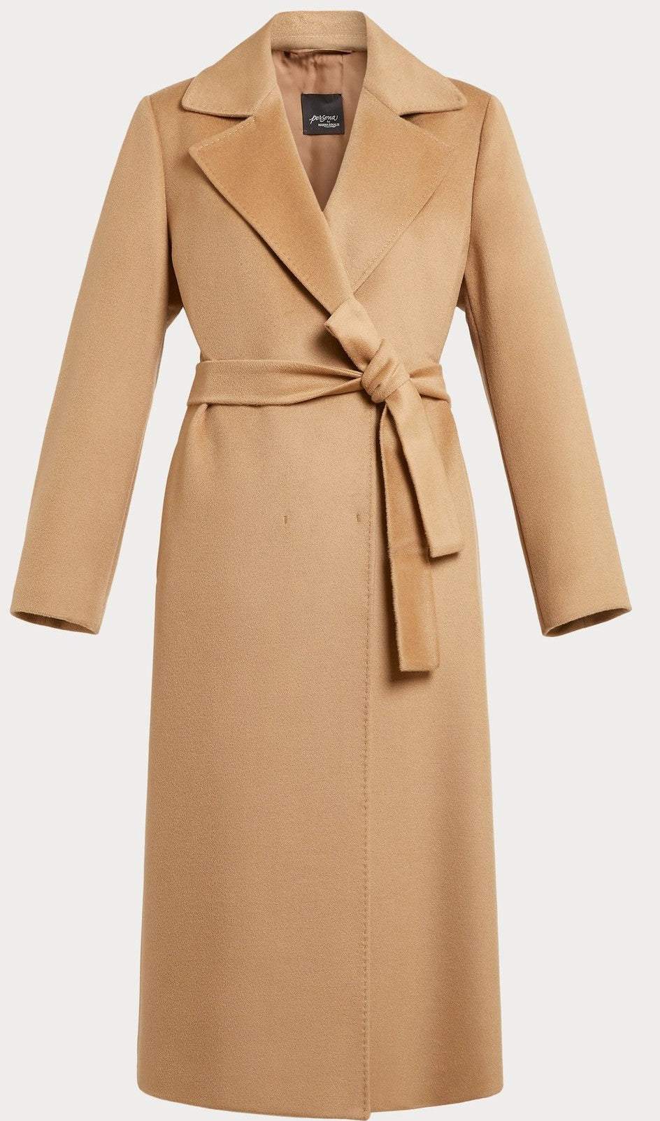Elegant pure wool coat CANTU from Persona by Marina Rinaldi with hand-made trim and matching belt