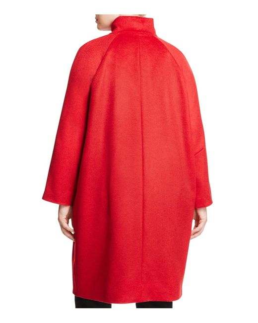 Crimson-red Coat ORIANA with raglan sleeves and stand-up collar made from natural wool