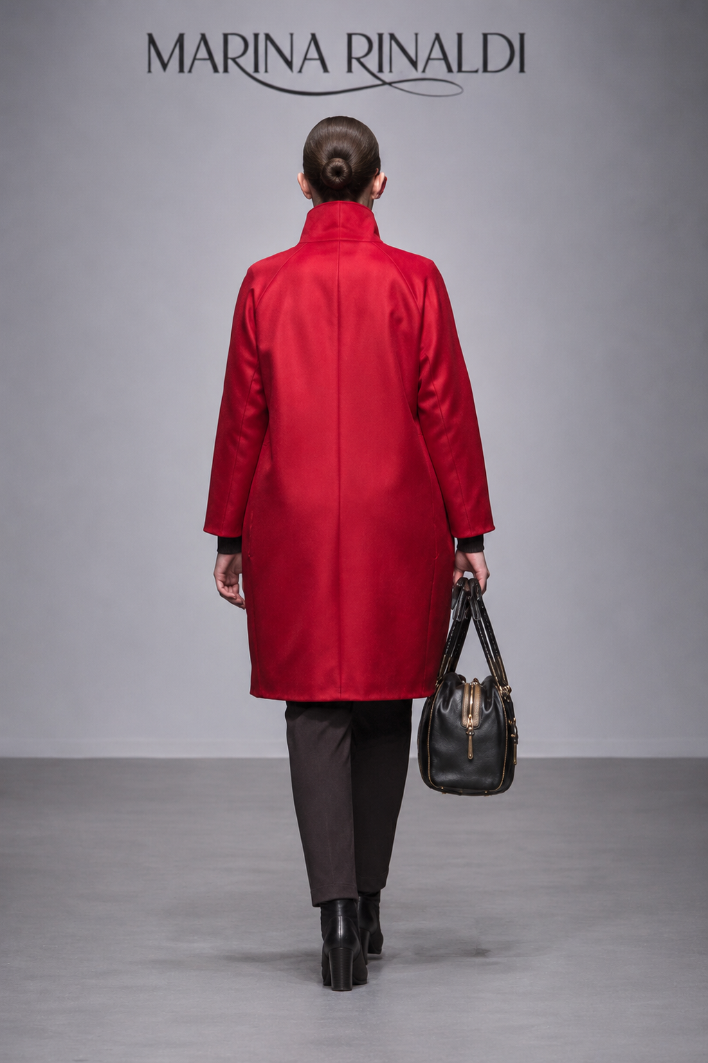 Crimson red Coat ORIANA with raglan sleeves and stand-up collar made from natural wool blend