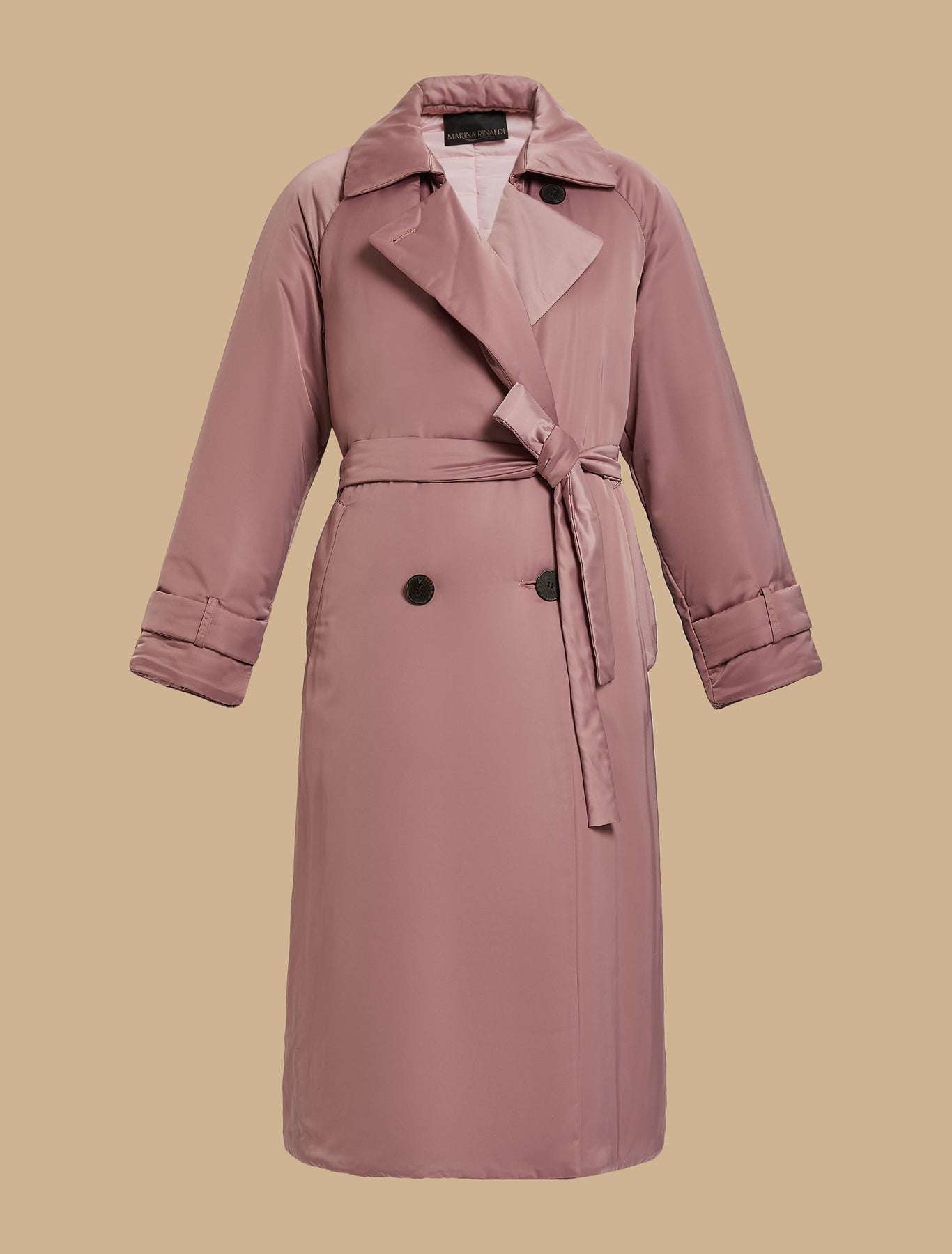 Long padded waterproof quilted coat PEPITA with trench design and double-breasted buttons
