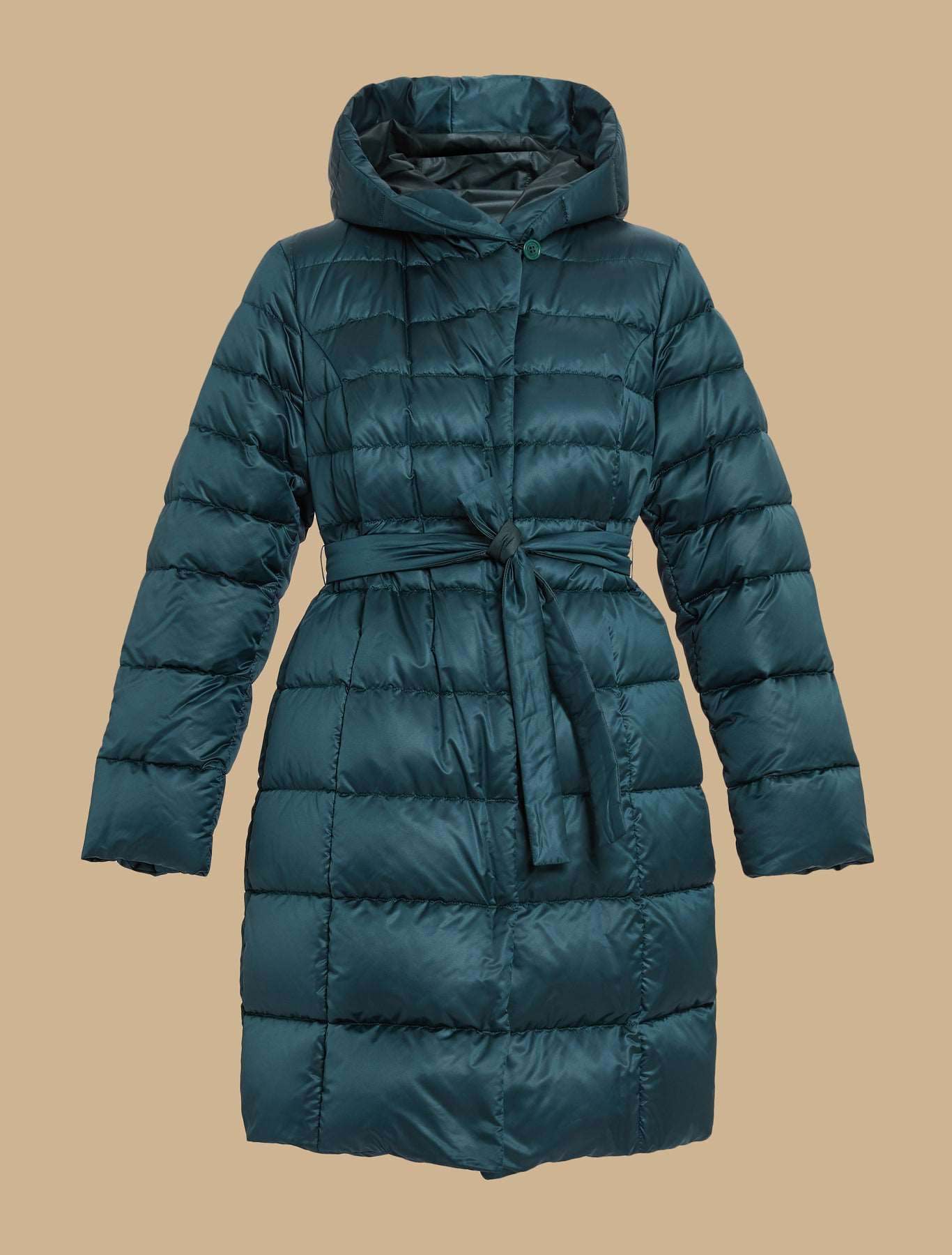 Reversible two-tone down coat PIETRO with quilted satin and duck feather padding
