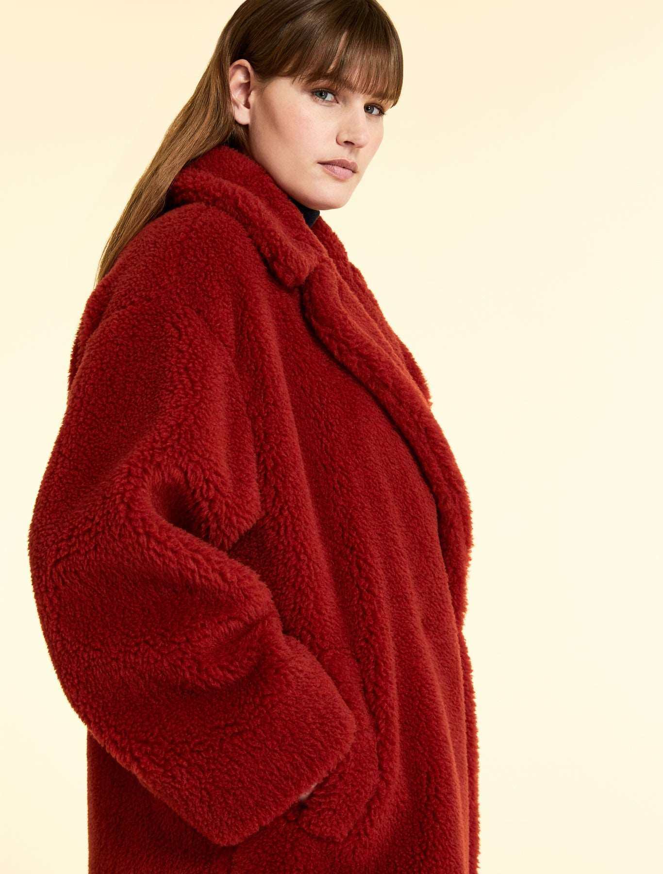 Coat TAROCCHI camel wool TEDDY coat with wide lapels and French pockets