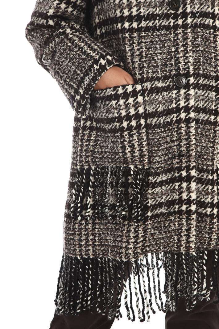 Luxurious Coat TARTU in soft wool with stand-up collar and fringe-adorned pockets and hem