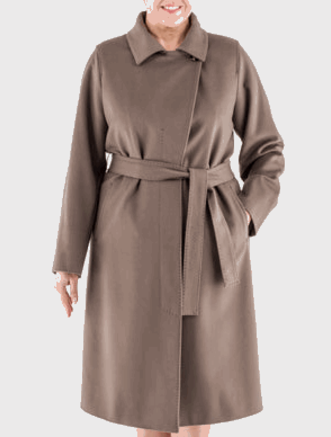 Coat TAVOLO natural wool coffee color with turn-down collar and French pockets