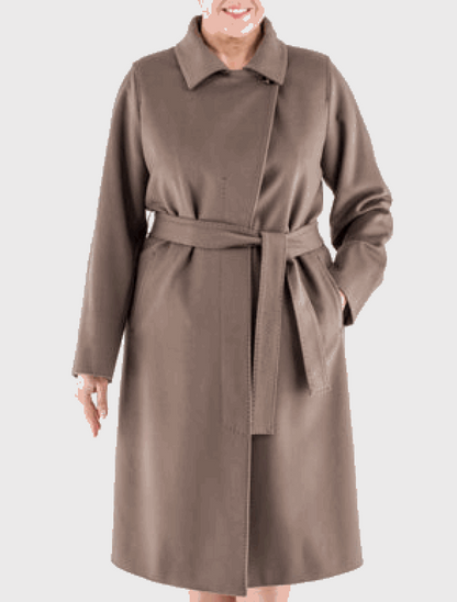 Coat TAVOLO natural wool coffee color with turn-down collar and French pockets