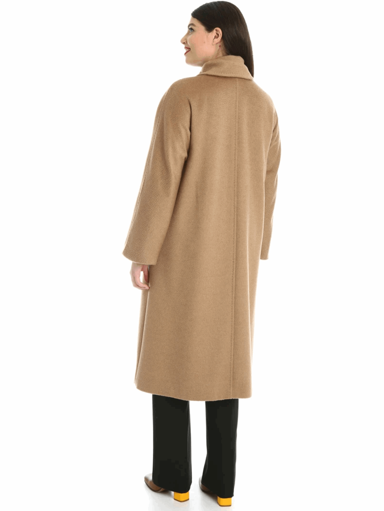 Plus size Coat TIGROTTO in camel wool with turn-down collar and belt