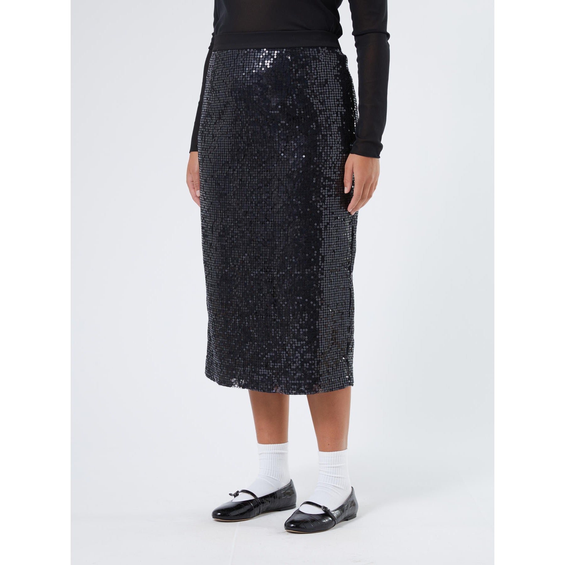 Black sequin-embroidered pencil skirt TASO by Persona by Marina Rinaldi – front view on model
