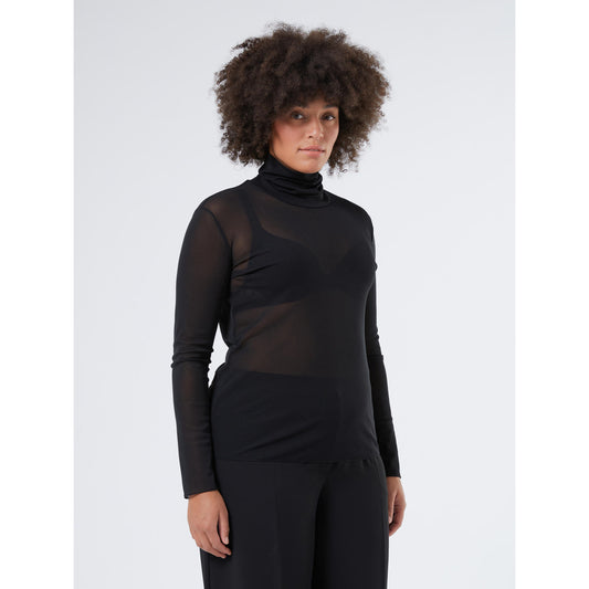 Black sheer tulle turtleneck top KADIAK by Persona by Marina Rinaldi – front view on model