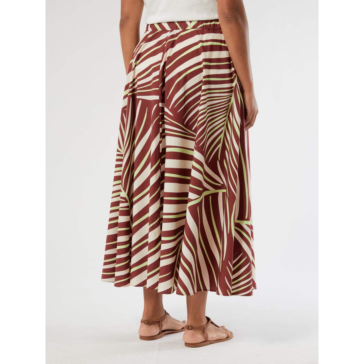 Flowing TERZO printed cotton skirt with elastic waistband and artistic print