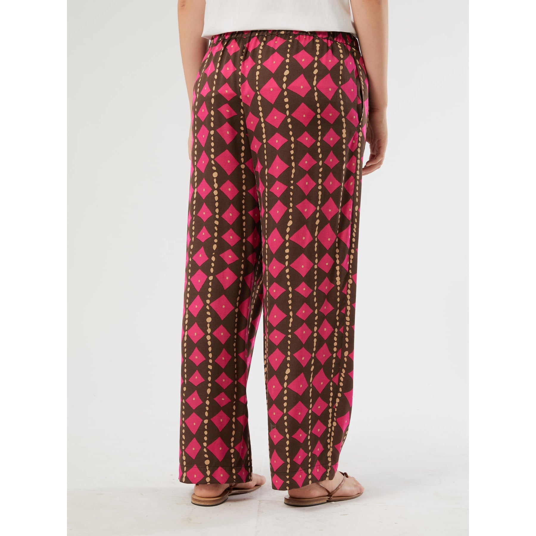 BIKINI printed viscose satin trousers with fluid cropped silhouette and elastic waistband