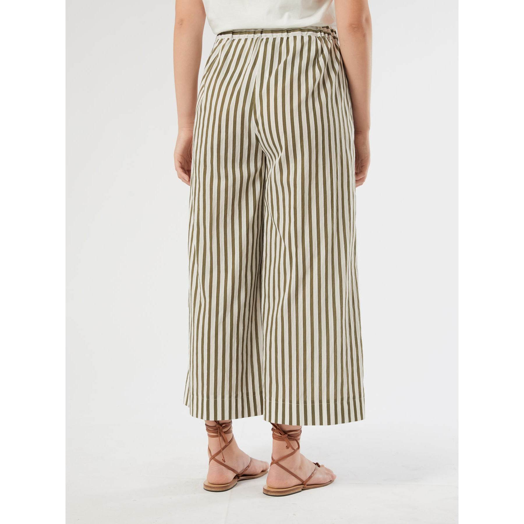 VAMPATA textured striped cropped wide-leg trousers in embossed cotton blend fabric with elasticated waistband and side pockets