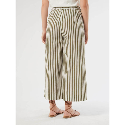VAMPATA textured striped cropped wide-leg trousers in embossed cotton blend fabric with elasticated waistband and side pockets
