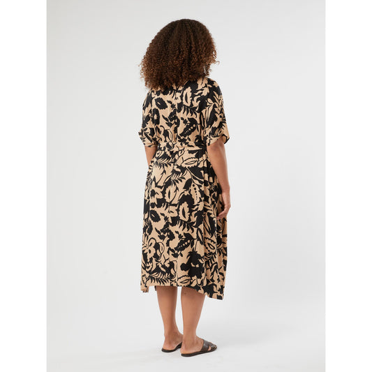 SULTANO printed viscose dress with flowing kaftan silhouette and button-up polo neckline