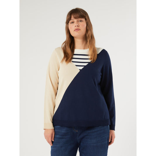 KIWI Graphic Viscose Sweater with bold color-block design and stretch viscose knit for a flattering silhouette