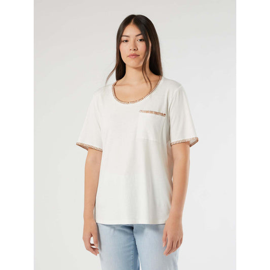 MIRTO Cotton T-Shirt in soft cotton with elegant embroidery on neckline, sleeves, and chest pocket