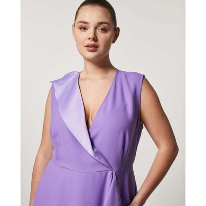 Dress ANDORRA midi crepe satin with V-neck and detachable short sleeves