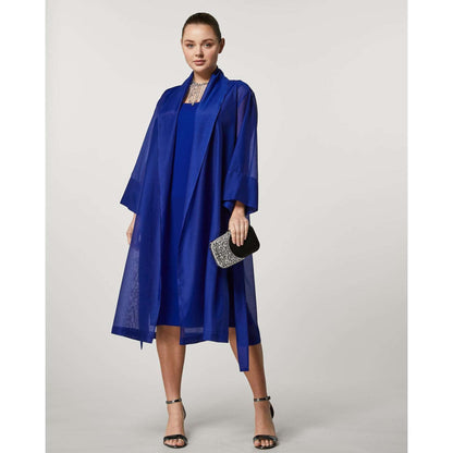 Elegant Princess Dress DAMIERE with round neckline, short detachable sleeves, and back slit in cady fabric