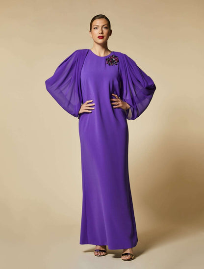 Dress DEDICATO crepe georgette triacetate three-quarter sleeve with pleats and crystal embroidery
