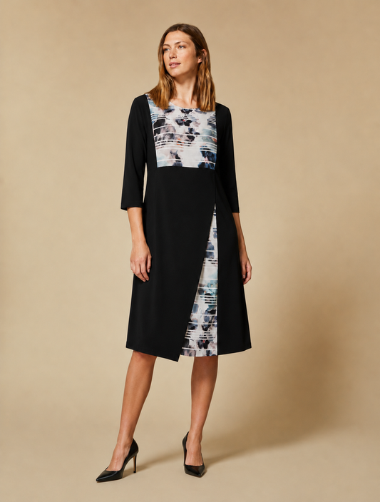 Dress DELIA elegant triacetate fabric with 3/4 sleeves and shaped neckline
