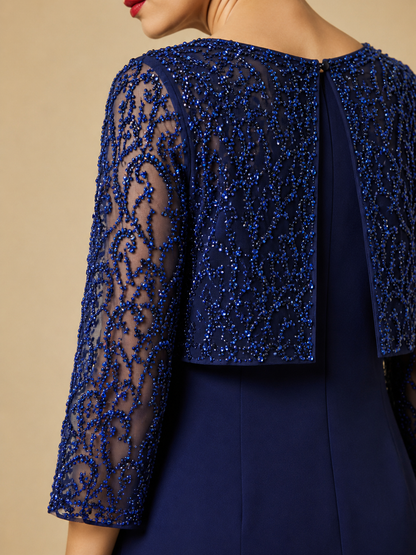 Elegant long silk chiffon Dress DEMETRA with sequin-embroidered sleeves and cuffs from the Red Carpet collection