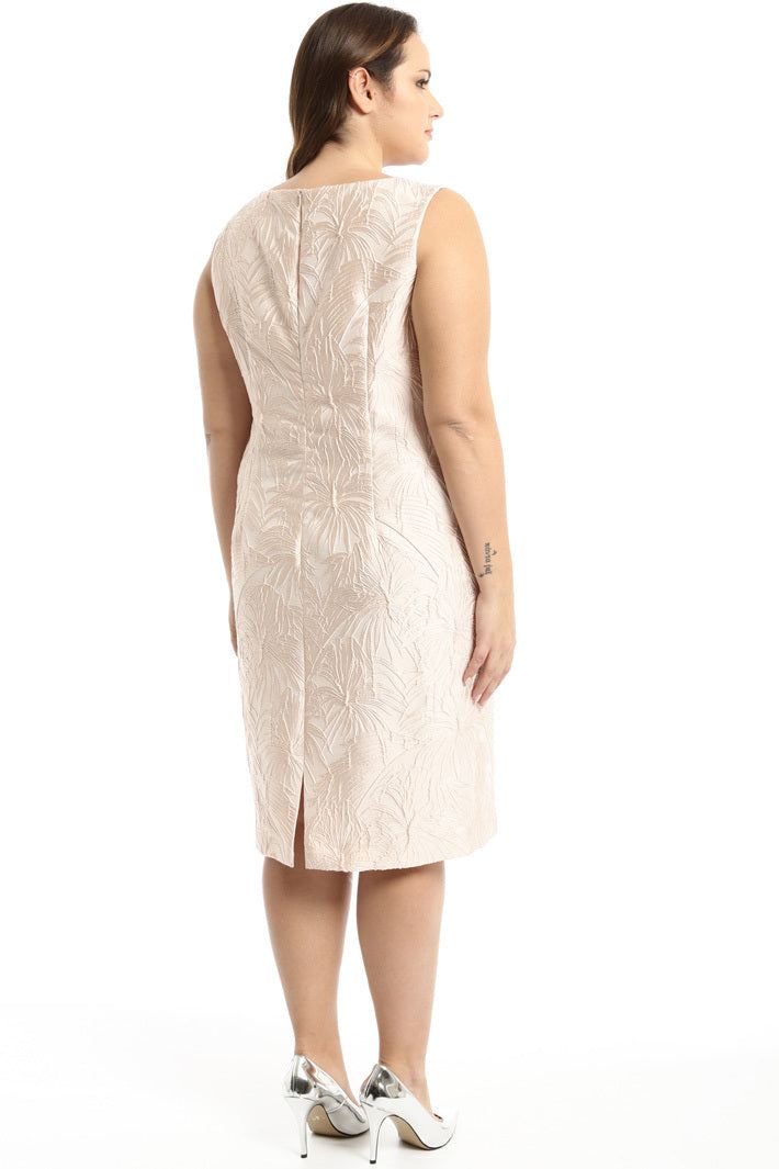 Regal DIAMETRO crepe sheath dress with botanical jacquard and V-neckline