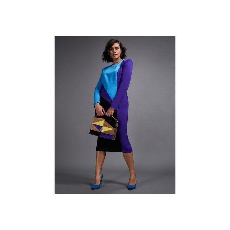 Elegant long-sleeve Dress DISEGNO by Fausto Puglisi with intarsia inserts and modern design