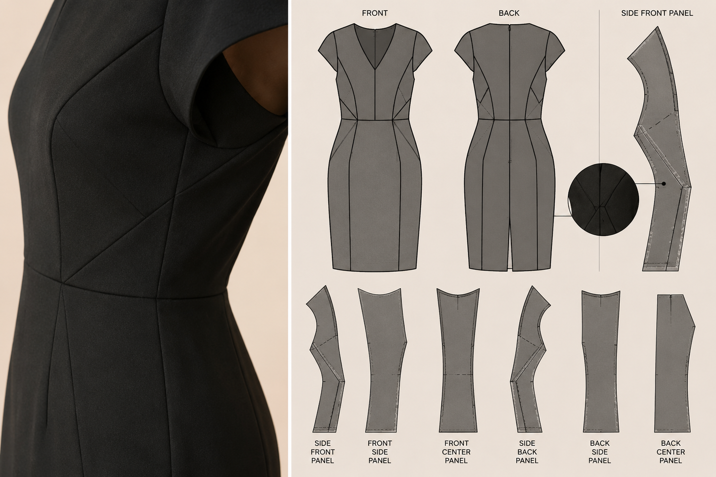 Classic sheath DOLL dress with V-neckline and short sleeves by Persona by Marina Rinaldi