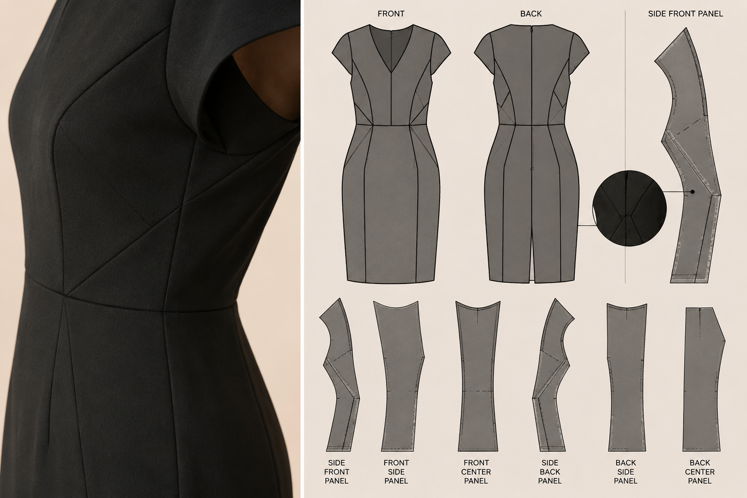 Classic sheath DOLL dress with V-neckline and short sleeves by Persona by Marina Rinaldi