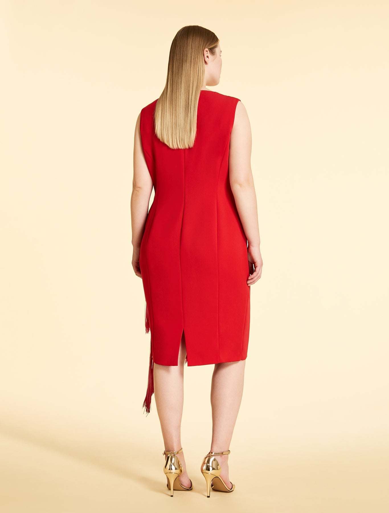 Sleeveless V-neck Dress DOMANI cardigan with front mansion and back slit, lined with hidden zipper and adjustable three-quarter sleeves