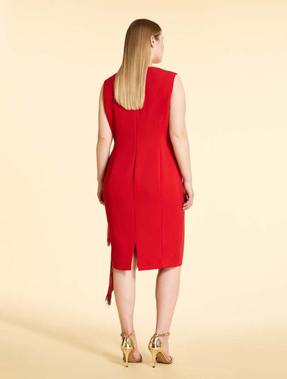 Sleeveless V-neck Dress DOMANI cardigan with front mansion and back slit, lined with hidden zipper and adjustable three-quarter sleeves