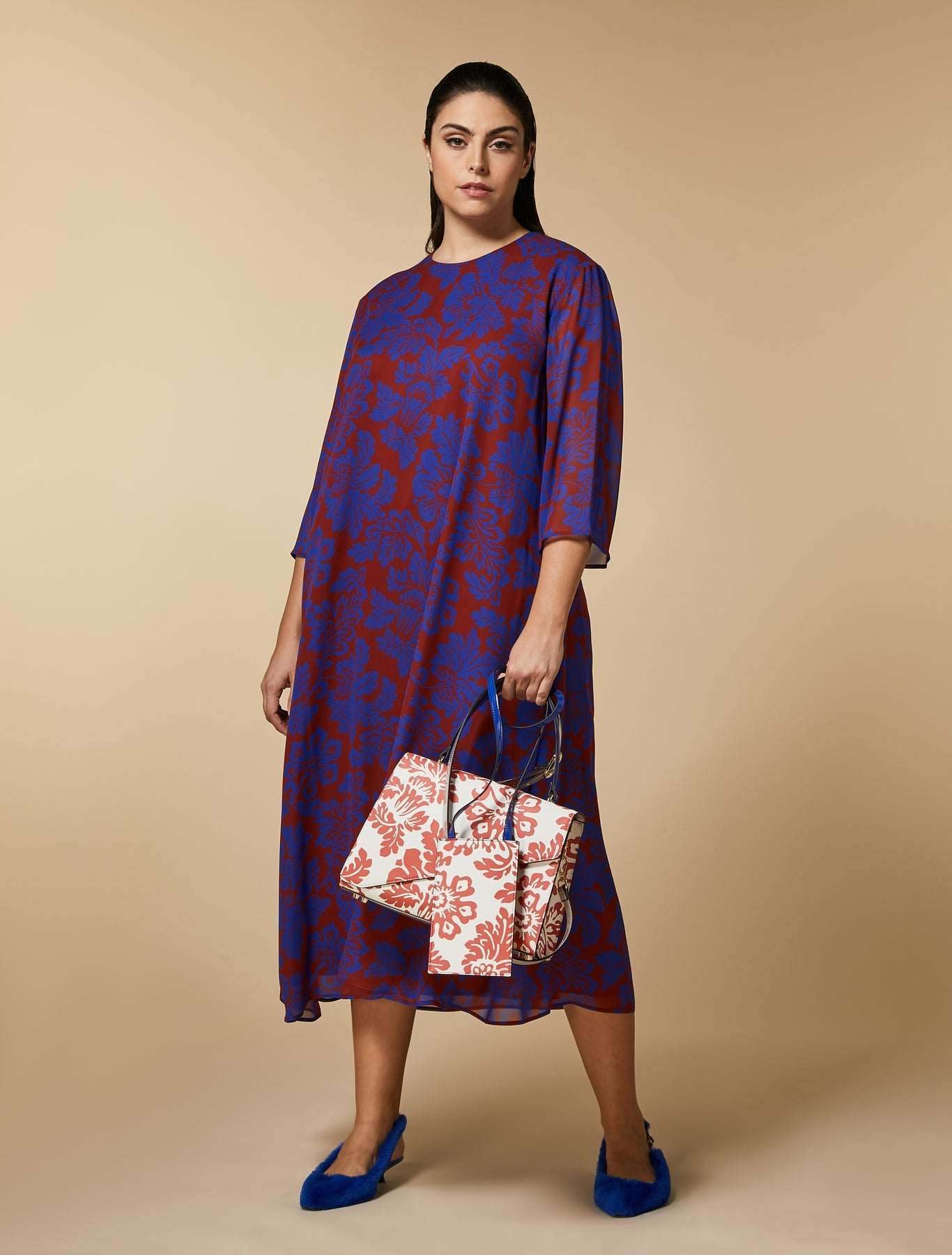 Dress DORIANA viscose georgette with exclusive print and 3/4 sleeves