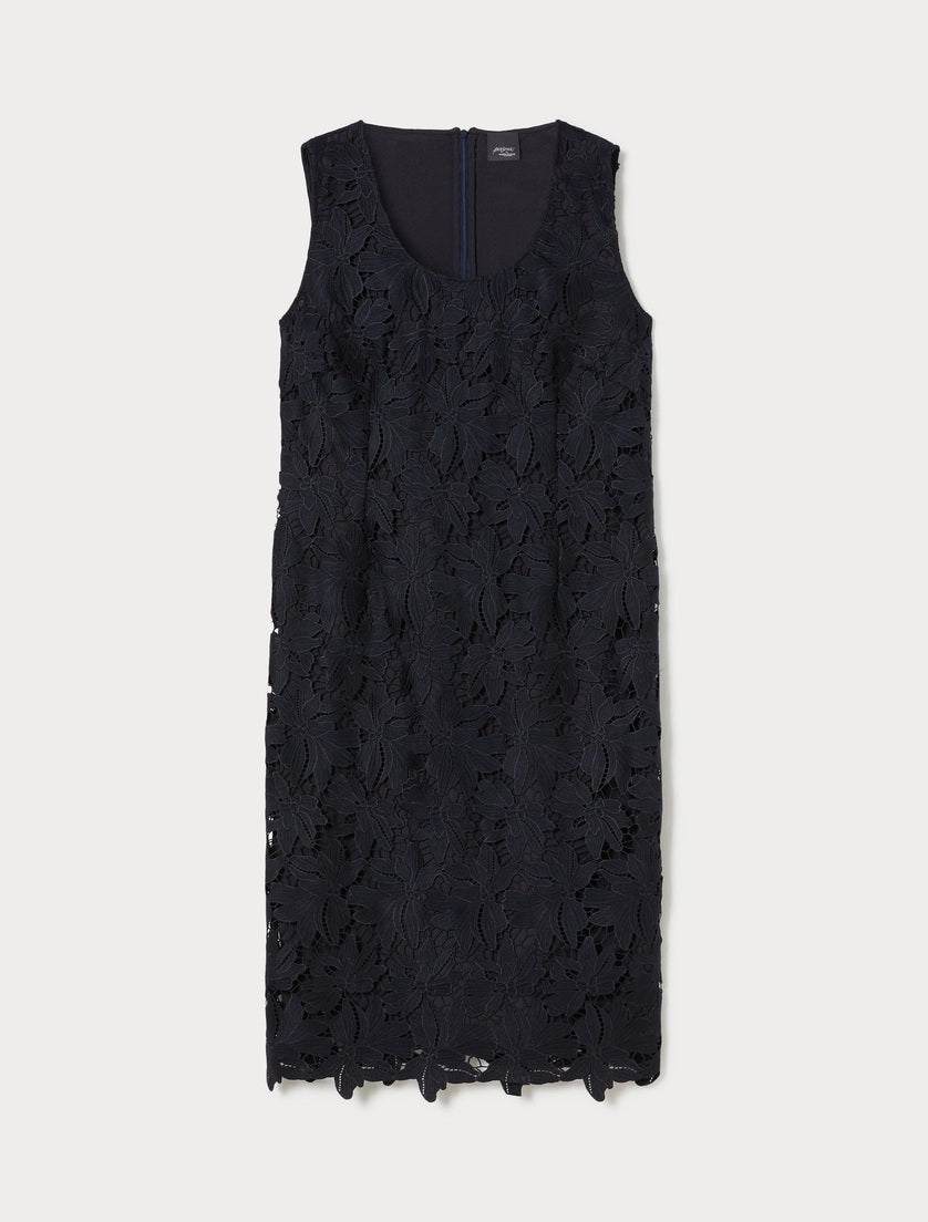 Mint and navy blue Justin Lace Midi Dress with macrame lace and matching sleeves by Persona by Marina Rinaldi