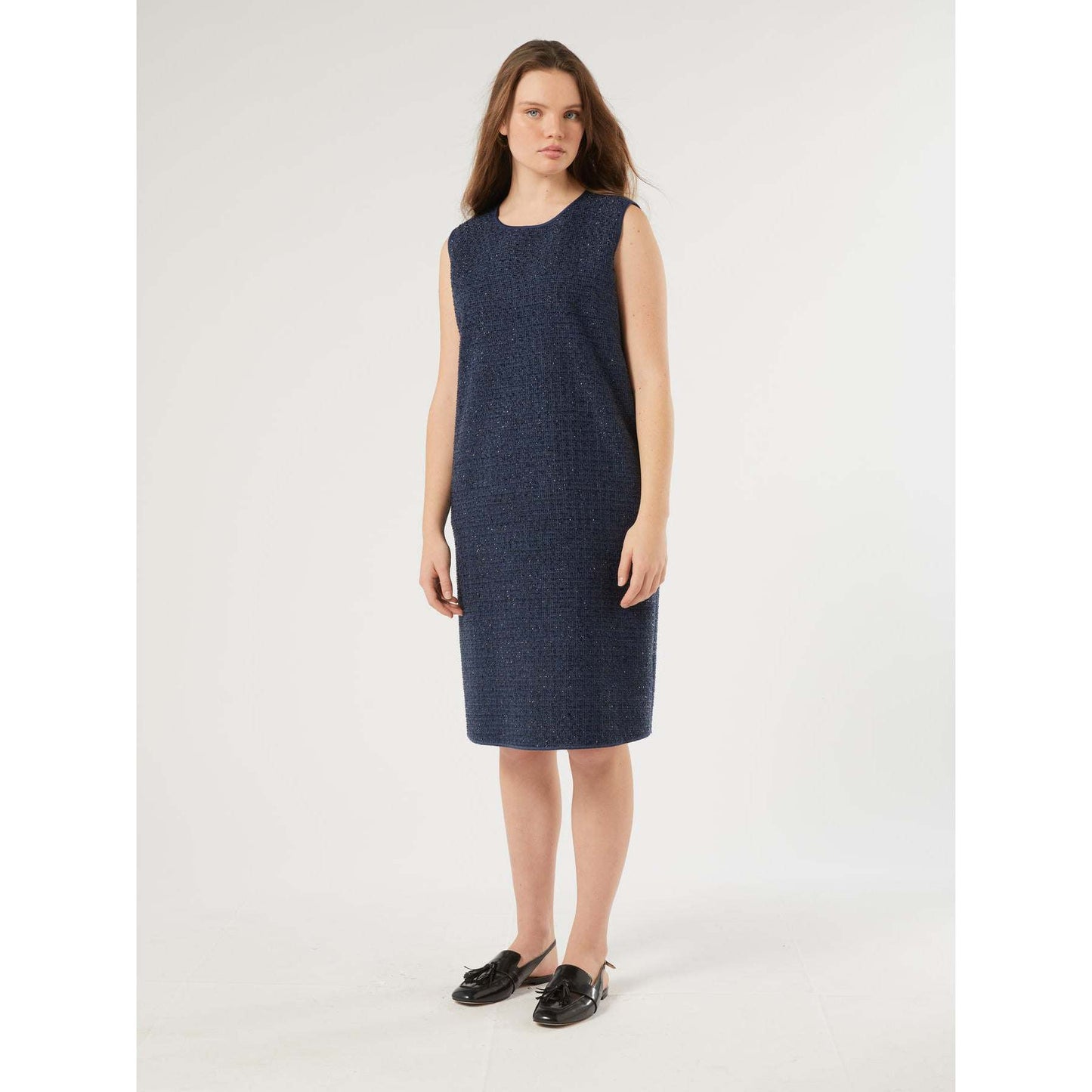 Persona by Marina Rinaldi TROFEO Chanel dress in bonded jersey with A-line fit and round neckline