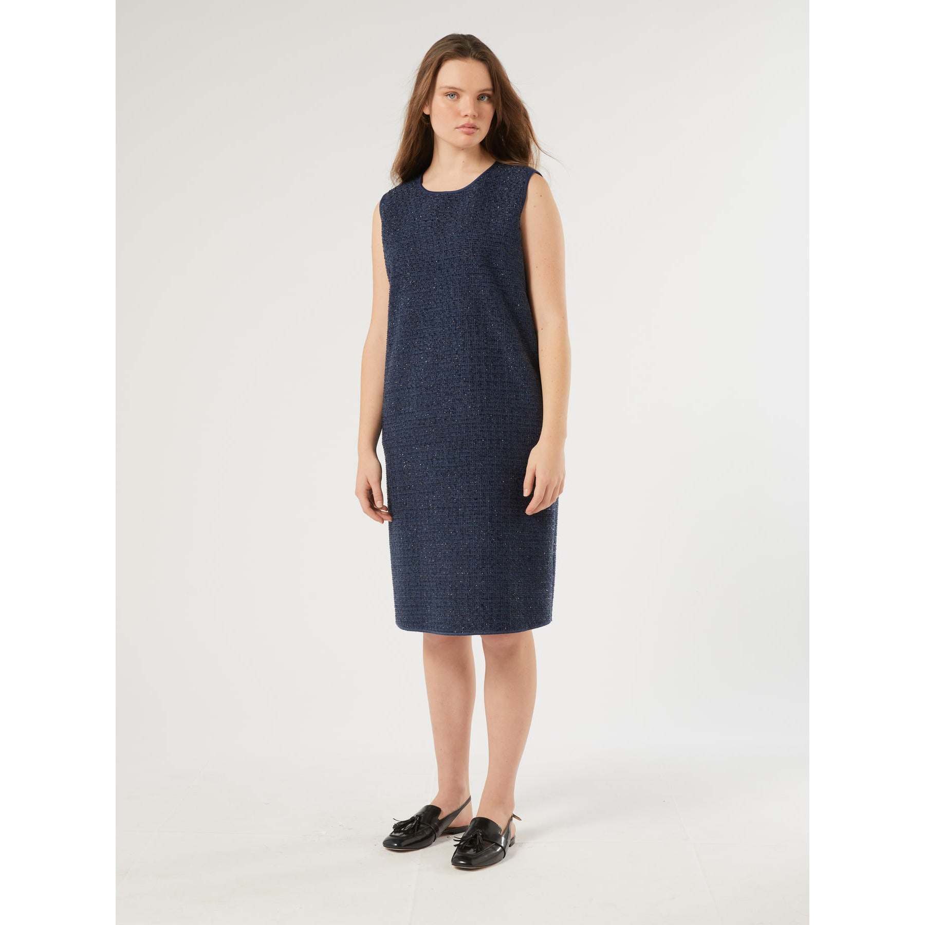 Persona by Marina Rinaldi TROFEO Chanel dress in bonded jersey with A-line fit and round neckline