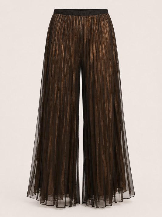 Elegant Marina Rinaldi pleated skirt-pants in shimmering georgette with elasticated waistband and fluid culotte design